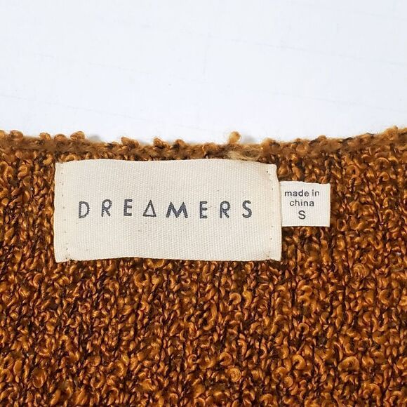 Dreamers Chunky Knit Fuzzy Sweater Size S Mustard Gold V-Neck Slouchy Womens - Picture 7 of 9